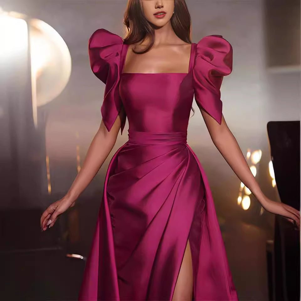 rose red satin gown for special occasions