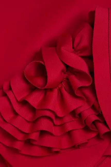 Badgley Mischka V-Neck Ruffled Rosette Sleeves Midi Sheath Dress-3