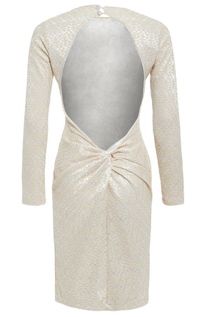 Ivory lace backless Sarvin dress with elegant feminine silhouette