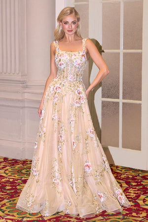 Lace embellished A-line bodice gown dress with intricate floral detailing