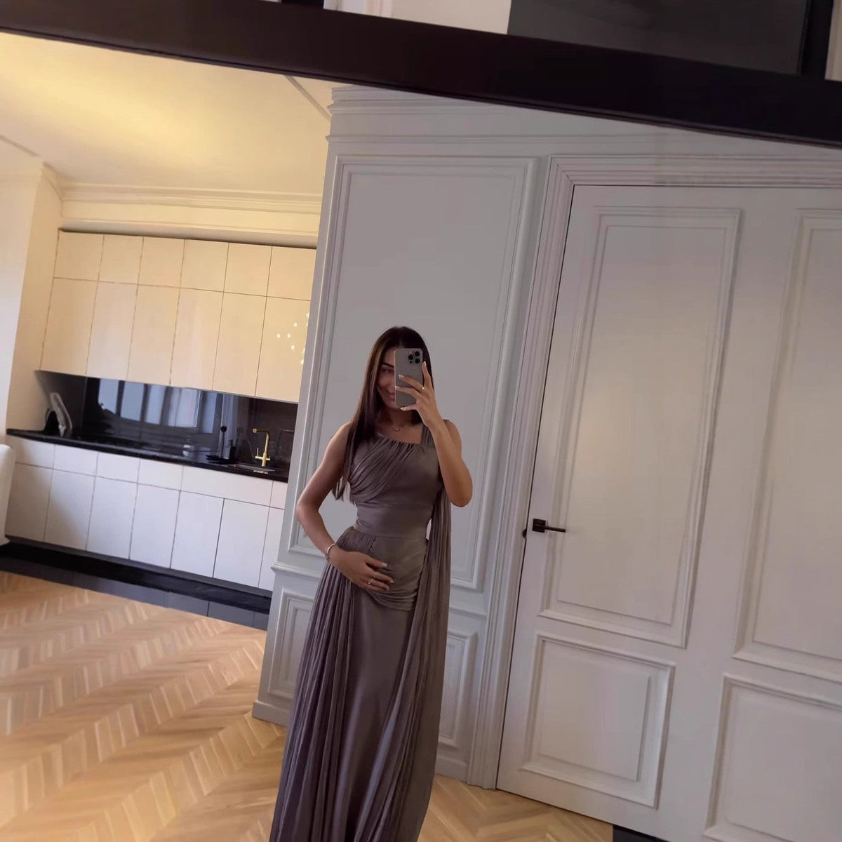 formal ribbon accent evening dress