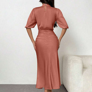 Short Sleeve Ruched Midi Elegant Party Dress