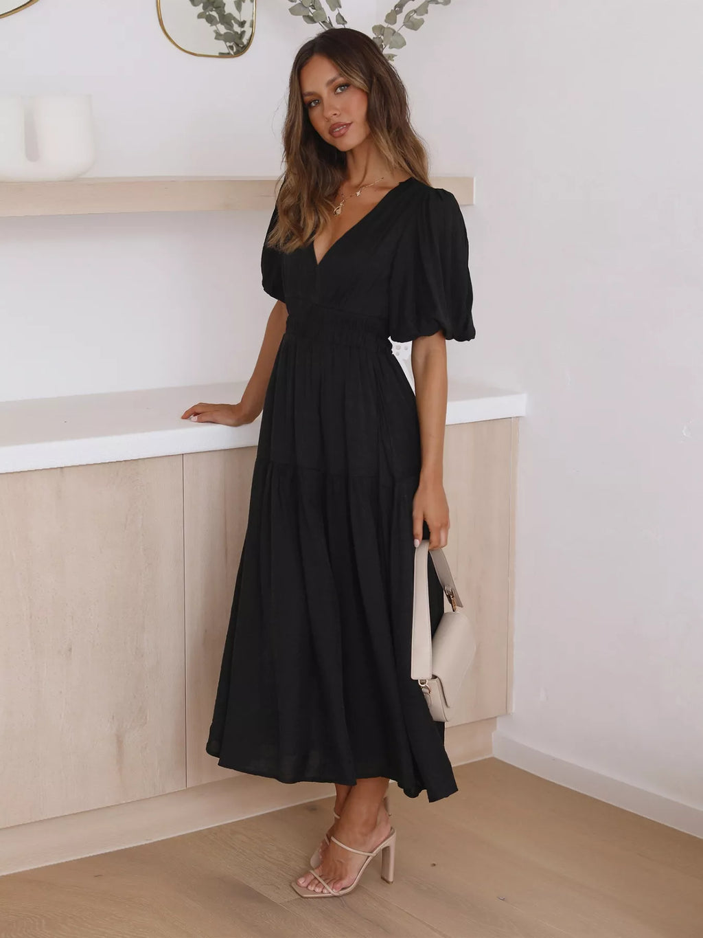 Textured white surplice short sleeve midi dress
