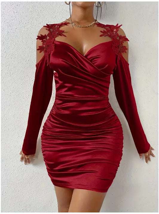 Satin Lace Bodycon Dress 