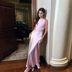 Satin sleeveless dress for women with smooth glossy finish