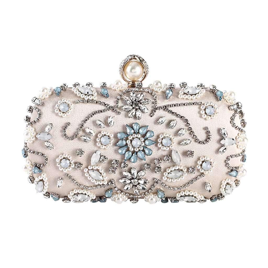Designer metal clutch bridal chain bag in elegant gold finish with structured silhouette, polished metallic surface, and detachable chain strap, perfect for weddings, evening parties, and formal occasions.