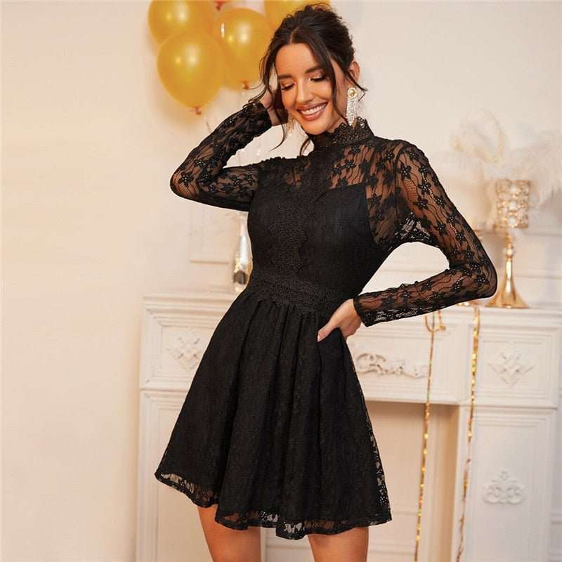 Sheer Lace Glamorous Overlay Dress Women
