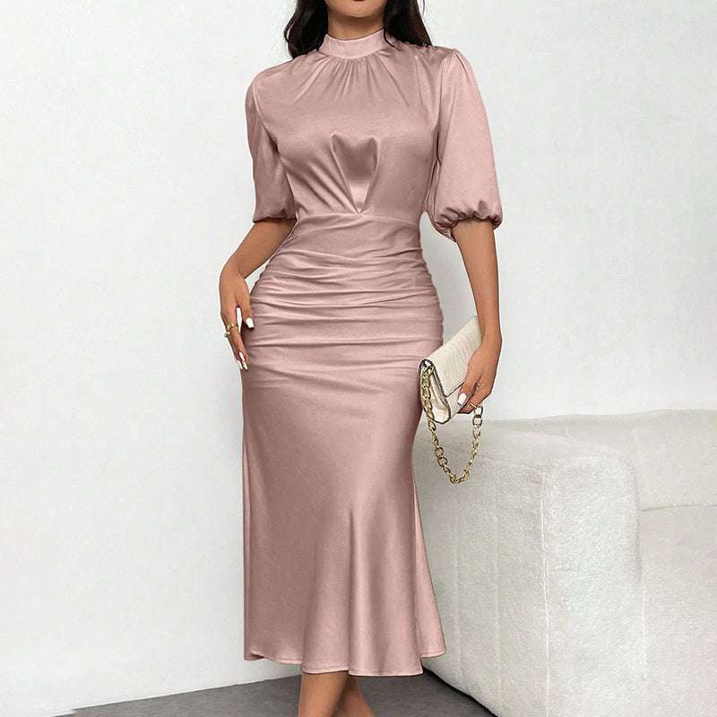 Short Sleeve Ruched Midi Elegant Party Dress
