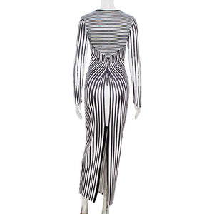 women’s striped long-sleeve bodycon dress