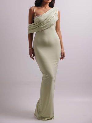 Light green off-the-shoulder rhinestone bodycon dress for women