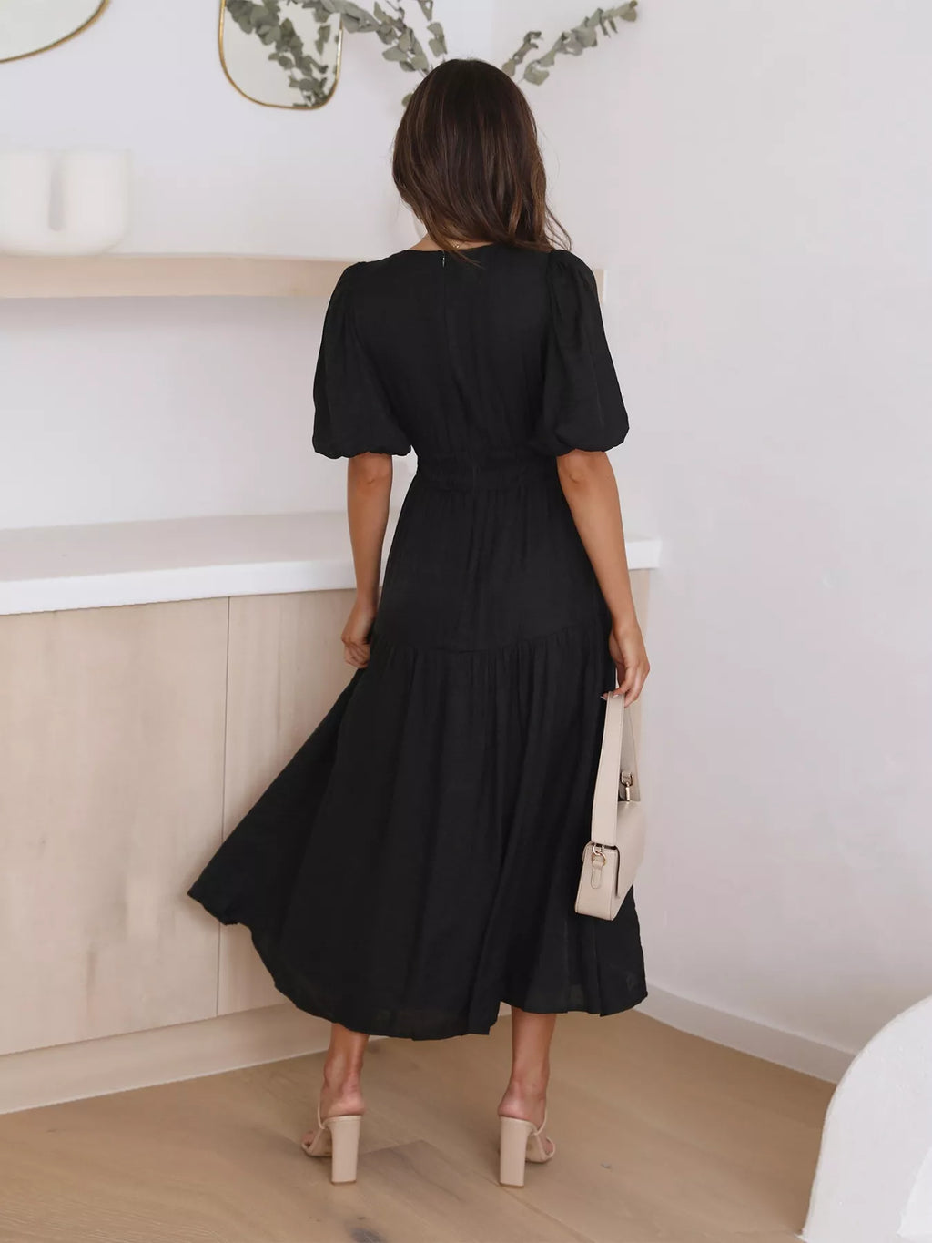 Textured white surplice short sleeve midi dress