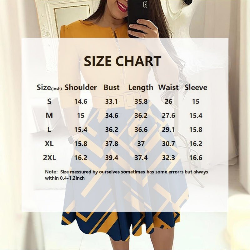 Women’s geometric print midi dress featuring flattering A-line shape