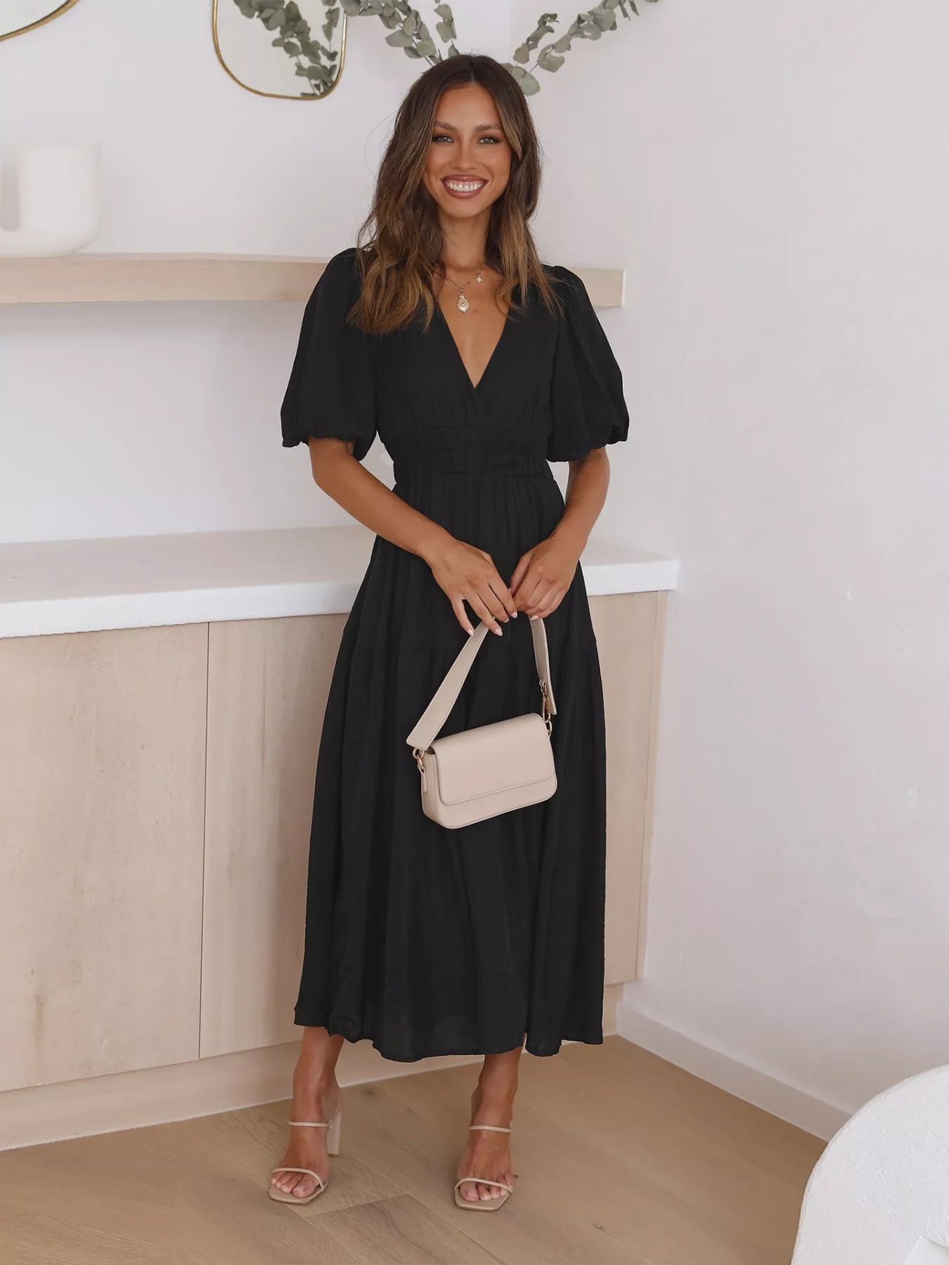Textured white surplice short sleeve midi dress