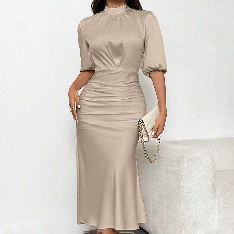 Short Sleeve Ruched Midi Elegant Party Dress