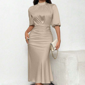 Short Sleeve Ruched Midi Elegant Party Dress