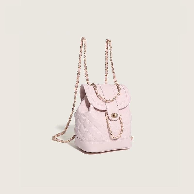 Fashionable rhombus backpack with chain straps