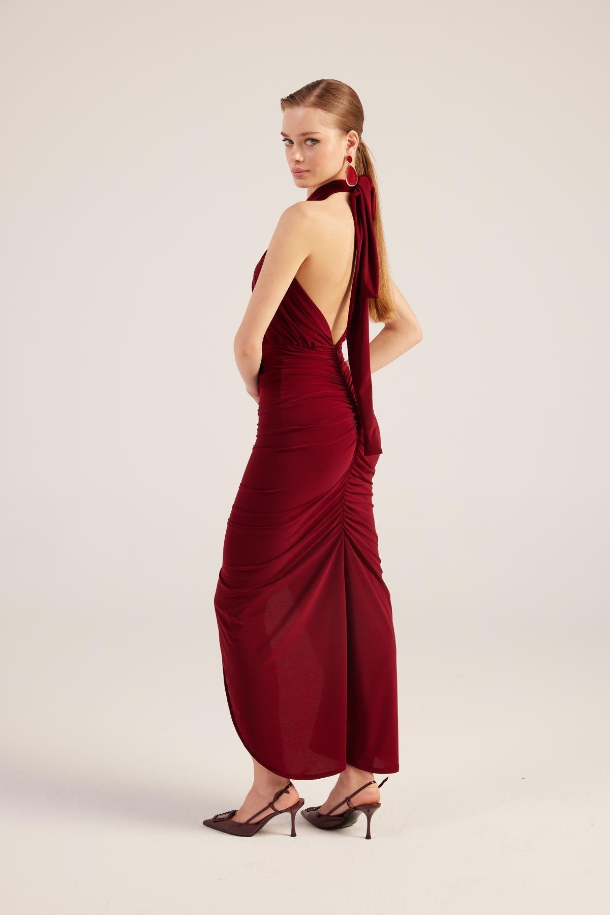 Marie Burgundy Backless Slit Maxi Dress-4