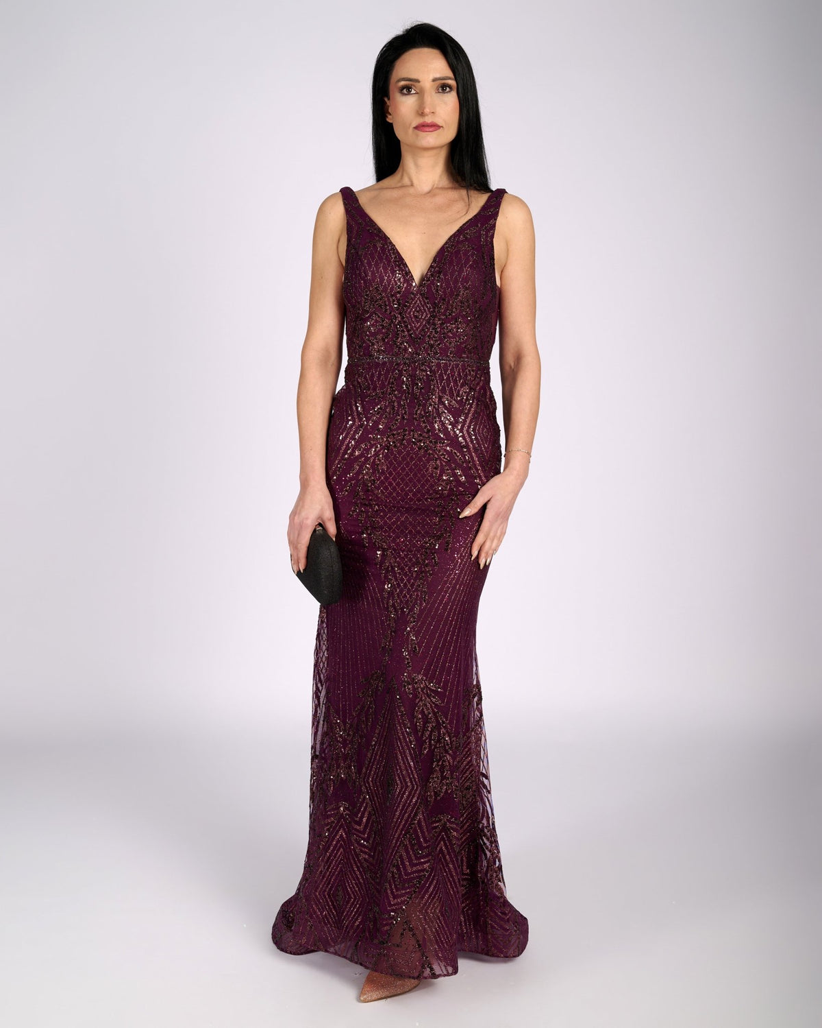 Lisandra Merlot Glitter Lace "evening dresses"-3