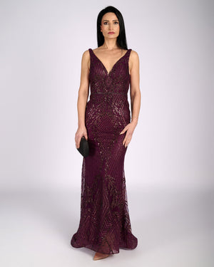 Lisandra Merlot Glitter Lace "evening dresses"-3