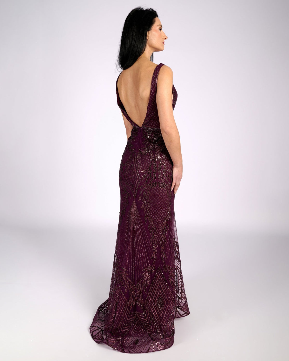 Lisandra Merlot Glitter Lace "evening dresses"-6