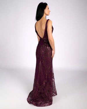 Lisandra Merlot Glitter Lace "evening dresses"-6