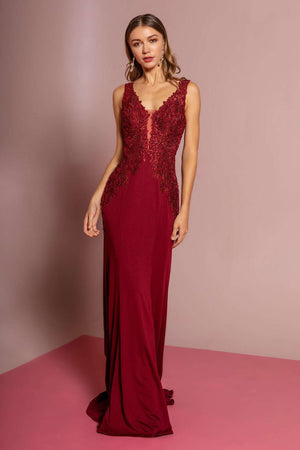 Lace open back Rome jersey gown dress with elegant silhouette