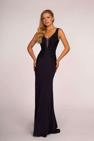 Lace open back Rome jersey gown dress with elegant silhouette