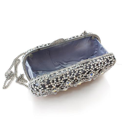 LO2364 - Imitation Rhodium White Metal Clutch with Top Grade Crystal  in White-2