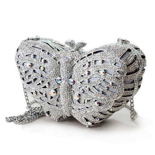 LO2366 - Imitation Rhodium White Metal Clutch with Top Grade Crystal  in White-1