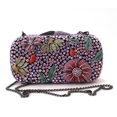 LO2374 - Ruthenium White Metal Clutch with Top Grade Crystal  in Multi Color-0