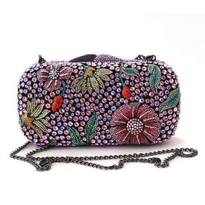 LO2374 - Ruthenium White Metal Clutch with Top Grade Crystal  in Multi Color-0