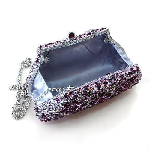 LO2376 - Imitation Rhodium White Metal Clutch with Top Grade Crystal  in Multi Color-2