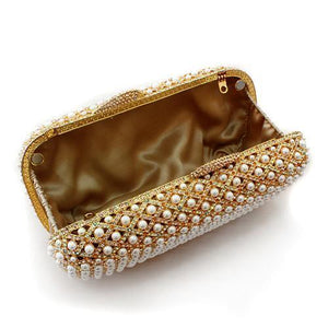 LO2377 - Gold White Metal Clutch with Top Grade Crystal  in Multi Color-2